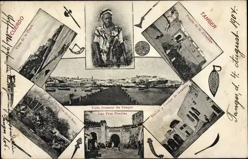 Ak Tanger Marokko, Vista General, Puerta de la Alcazaba, Prision y Cuerpo de Guardia, Camellos