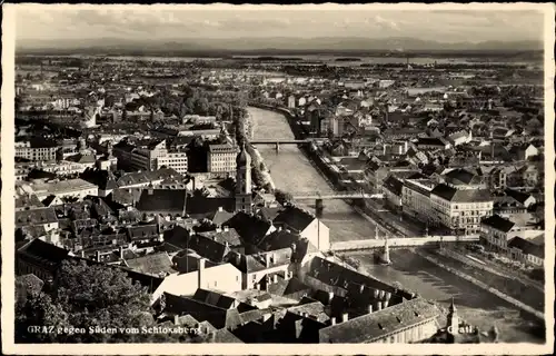 Ak Graz Steiermark, Stadtpanorama gegen Süden vom Schlossberg aus