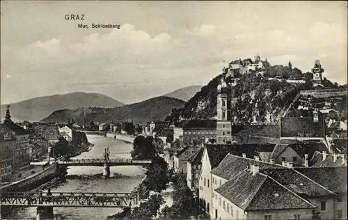 Ak Graz Steiermark, Stadt mit Mur und Schlossberg