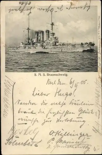 Ak Deutsches Kriegsschiff, SMS Braunschweig, Kaiserliche Marine