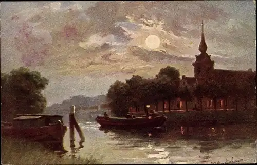 Künstler Ak Gerstenhauer, Johann Georg, niederländisches Motiv, Ort im Mondschein