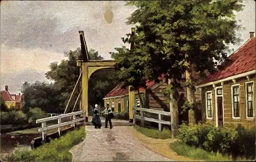 Künstler Ak Gerstenhauer, Johann Georg, niederländisches Motiv, Klappbrücke