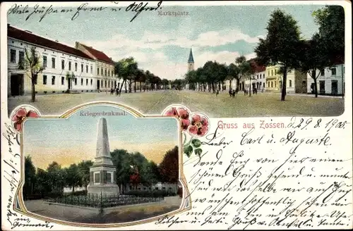 Ak Zossen in Brandenburg, Marktplatz, Kriegerdenkmal