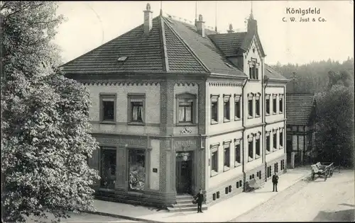 Ak Königsfeld im Schwarzwald Baar Kreis, Haus der Brüdergemeine, Geschäftshaus C. W. Just & Co.