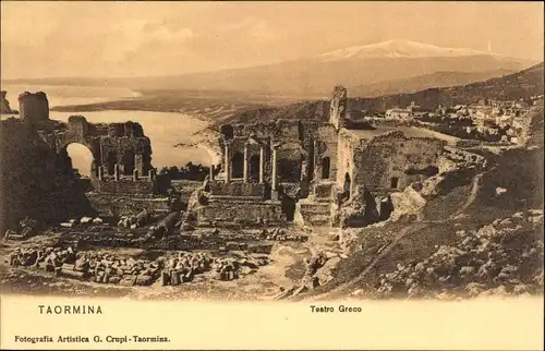 Ak Taormina Sicilia, Teatro Greco, Griechisches Theater, Ruinen