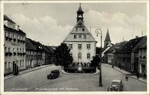 Ak Grafenwöhr in der Oberpfalz Bayern, Hindenburgplatz, Rathaus