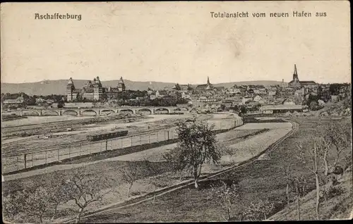 Ak Aschaffenburg in Unterfranken, Gesamtansicht vom neuen Hafen aus