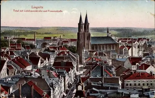 Ak Legnica Liegnitz Schlesien, Liebfrauenkirche, Frauenstraße, Panorama