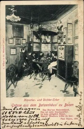 Ak Bozen Bolzano Südtirol, Batzenhäusl, Künstler- und Dichter-Erker, Gedicht Paul Heyse