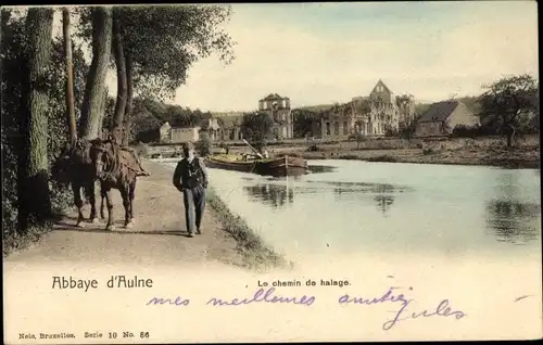 Ak Abbaye d'Aulne Wallonien Hennegau, chemin de halage
