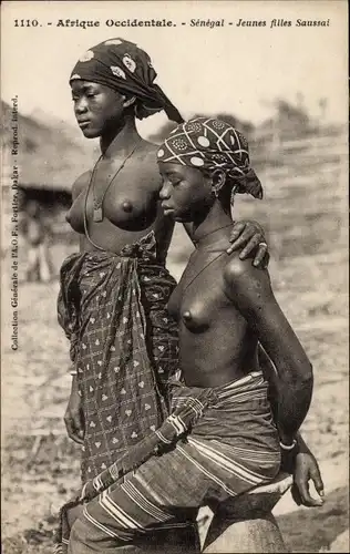 Ak Senegal, Jeunes Filles Saussai, zwei barbusige Afrikanerinnen