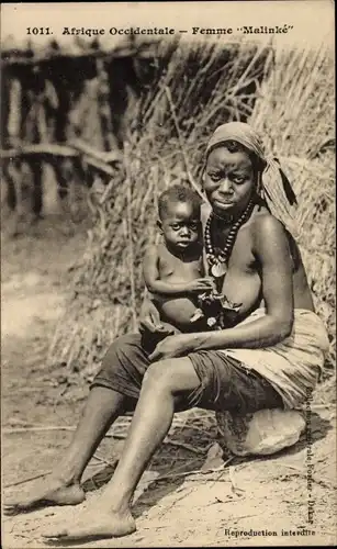 Ak Afrique Occidentale, Femme Malinke, Afrikanerin mit Kleinkind