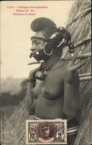 Ak Afrique Occidentale, Femme Foulah, Barbusig