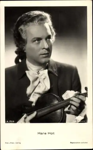 Ak Schauspieler Hans Holt, Portrait, Violine, Film Foto Verlag A 3715/2