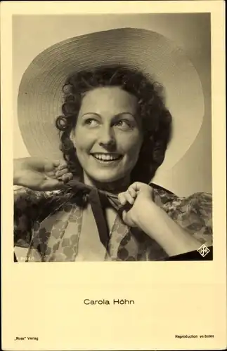 Ak Schauspielerin Carola Höhn, Portrait, Hut
