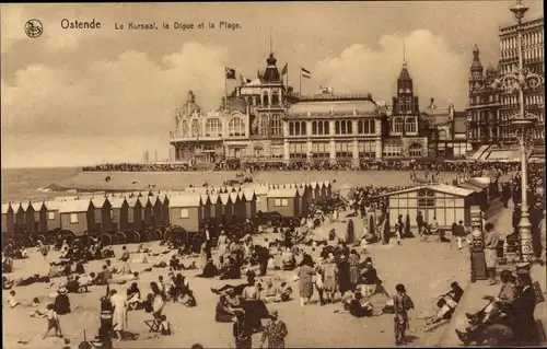 Ak Oostende Ostende Westflandern, La Digue, Le Kursaal et la Plage