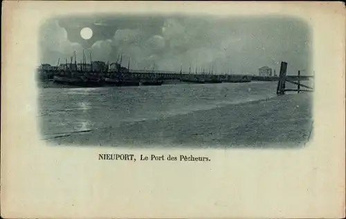 Mondschein Ak Nieuport Nieuwpoort Westflandern, Le Port des Pecheurs