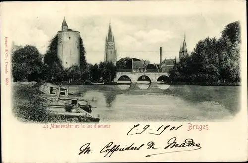 Ak Bruges Brügge Flandern Westflandern, Le Minnewater ou le lac d'amour