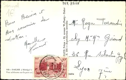 Ak Dakar Senegal, Fliegeraufnahme, Hafen