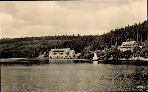 Ak Frankenhain in Thüringen, Lütschetalsperre, Segelboot