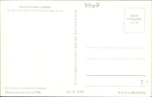 Ak Oranienbaum Wörlitz in Anhalt, Markt mit dem Wahrzeichen der Stadt