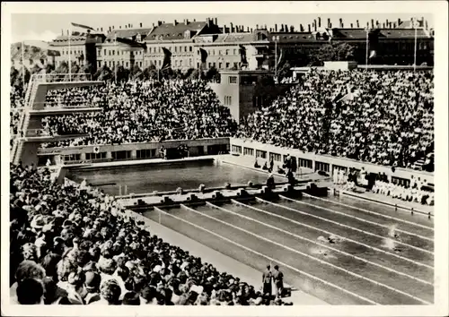 Ak Leipzig in Sachsen, Neues Schwimmstadion, Sprungturm, Schwimmer, Zuschauer