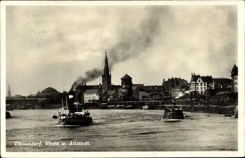 Ak Düsseldorf am Rhein, Rhein u. Altstadt