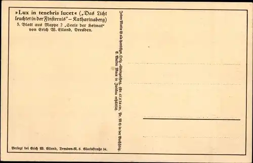 Künstler Ak Eiland, Erich, Katharinaberg Region Aussig, Das Licht leuchtet in der Finsternis, Seele