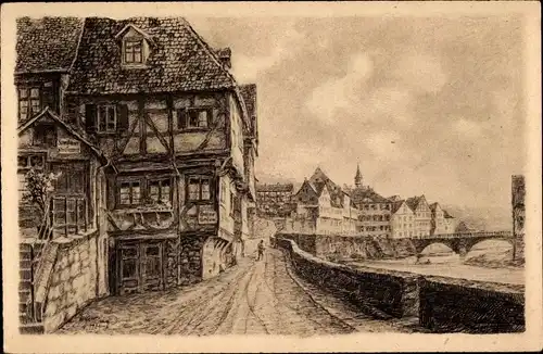 Künstler Ak Schwäbisch Hall in Württemberg, Mauerstraße mit Henkersbrücke