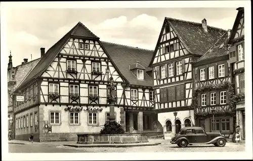 Ak Bretten in Baden, Hotel Krone, Brunnen, Auto