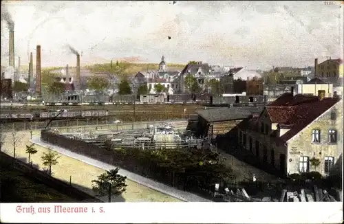 Ak Meerane in Sachsen, Teilansicht, Schornsteine