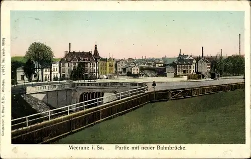 Golden Windows Leuchtfenster Ak Meerane in Sachsen, Neue Bahnbrücke
