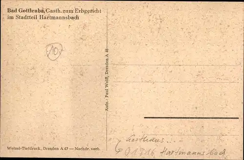 Ak Hartmannsbach Bad Gottleuba in Sachsen, Gasthof zum Erbgericht