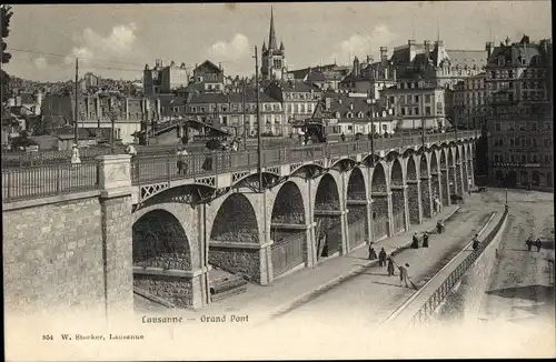 Ak Lausanne Kanton Waadt, vue générale du Grand pont