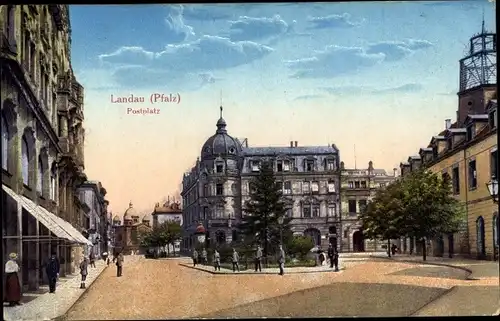 Ak Landau in der Pfalz, Postplatz, Litfaßsäule