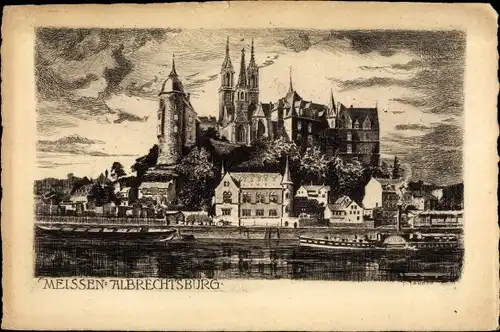 Künstler Ak Meißen an der Elbe, Albrechtsburg