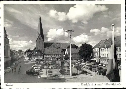 Ak Eutin in Ostholstein, Marktplatz mit Stadtkirche, Fahne