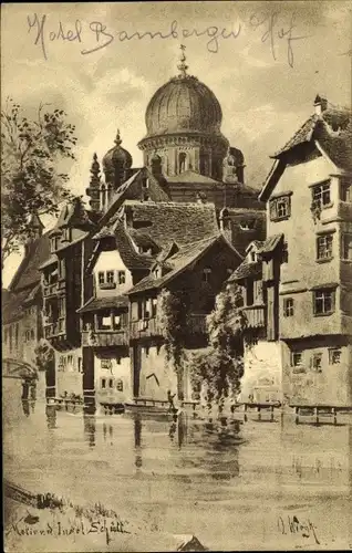Künstler Ak Nürnberg in Mittelfranken, Insel Schütt, Synagoge