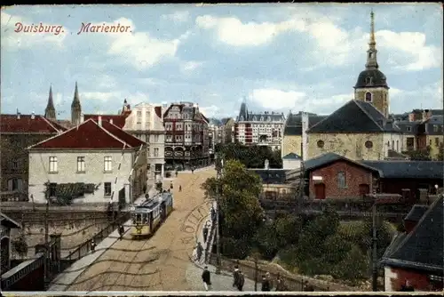 Ak Duisburg im Ruhrgebiet, Marientor, Straßenbahn, Teilansicht der Stadt