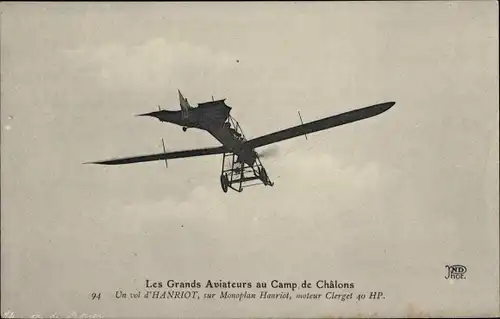 Ak Camp de Chalons, Grands Aviateurs, Vol d'Hanriot, Monoplan Hanriot