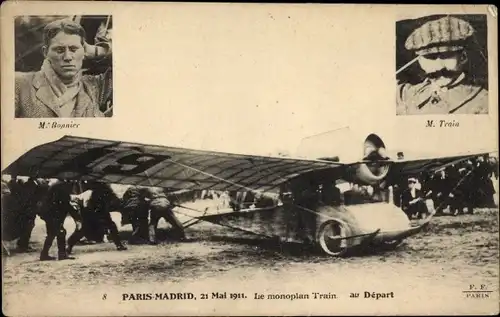Ak Paris Madrid 1911, Le monoplan Train au Depart, Bonnier, Train