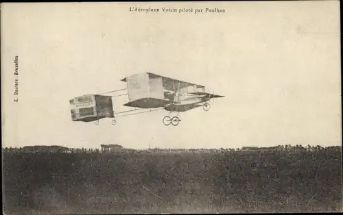 Ak L'Aeroplane Voisin pilote par Paulhan, Doppeldecker