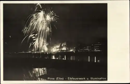 Ak Pirna an der Elbe, Elbfeuerwerk u. Illumination