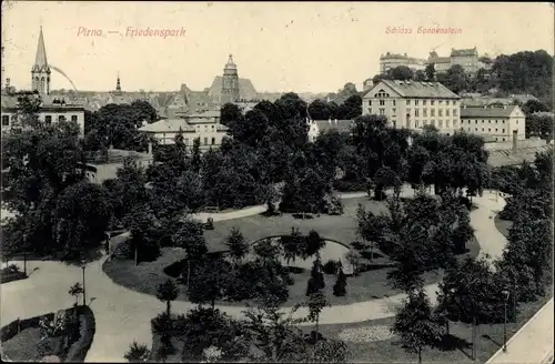 Ak Pirna an der Elbe, Friedenspark, Schloss Sonnenstein