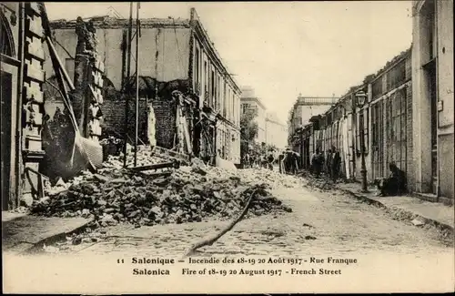 Ak Saloniki Thessaloniki Griechenland, Incendie 1917, Rue Franque