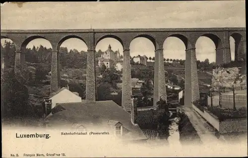 Ak Luxemburg Luxembourg, La Passerelle, Bahnhofviaduct