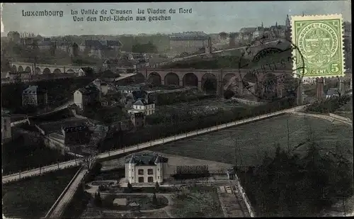 Ak Luxemburg Luxembourg, La Vallee de Clausen, Le Viaduc du Nord, Von den Drei-Eicheln aus gesehen