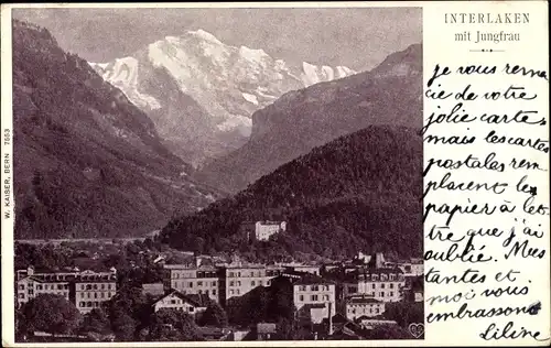 Ak Interlaken Kanton Bern Schweiz, Teilansicht mit Jungfrau