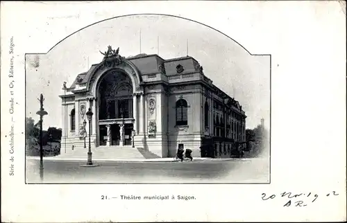 Ak Saigon Cochinchine Vietnam, Théâtre Municipal, Theater, Vorplatz, Eingang