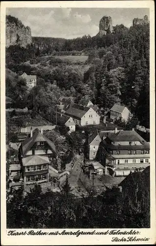 Ak Rathen an der Elbe Sächsische Schweiz, Teilansicht mit Amselgrund und Talwächter